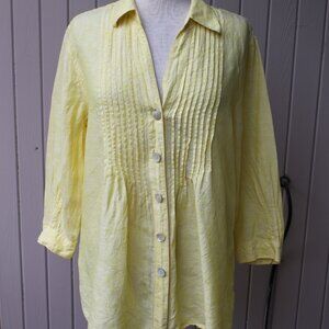 Foxcroft 100% linen yellow shaped fit Blouse womens shirt 12